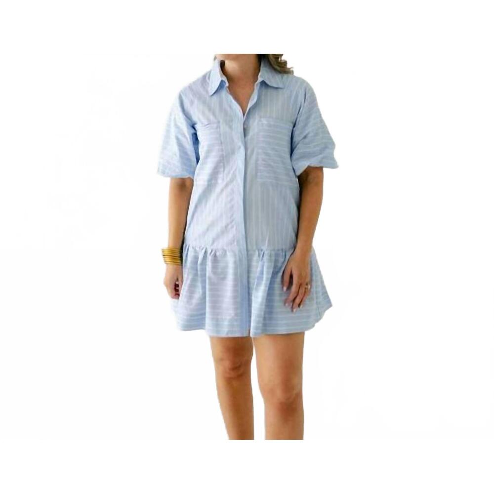 NEW KARLIE stripe poplin ana pocket dress in blue